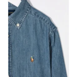 Barn Brodert Denim Skjorte Blå