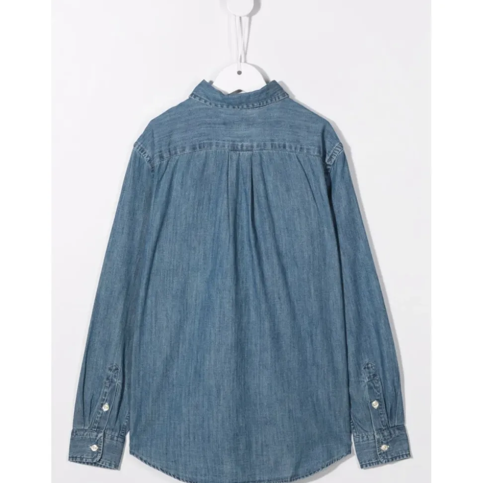 Barn Brodert Denim Skjorte Blå
