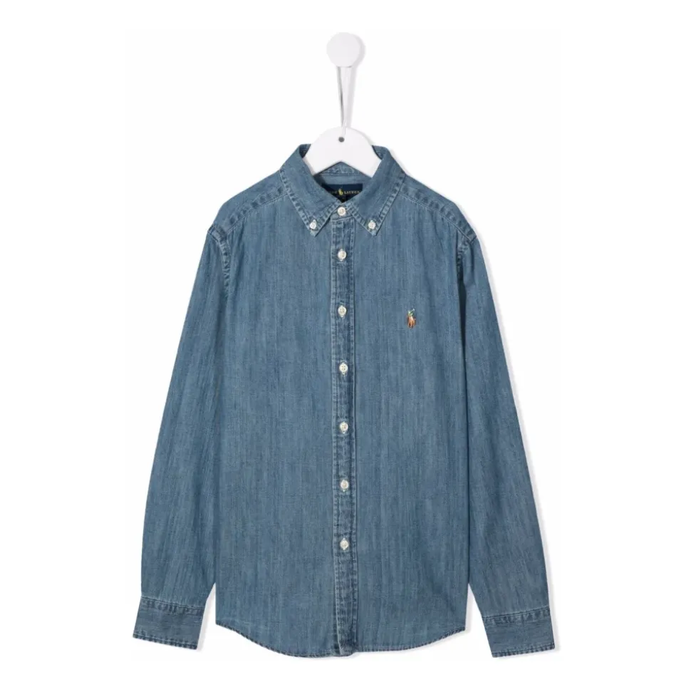 Barn Brodert Denim Skjorte Blå