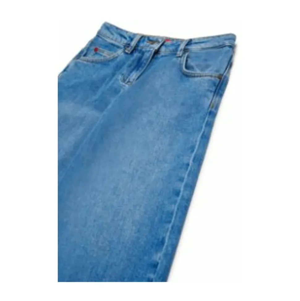 Barn Wide Cropped Blå Denim Jeans