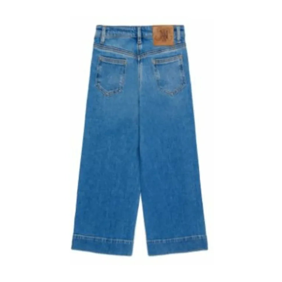 Barn Wide Cropped Blå Denim Jeans
