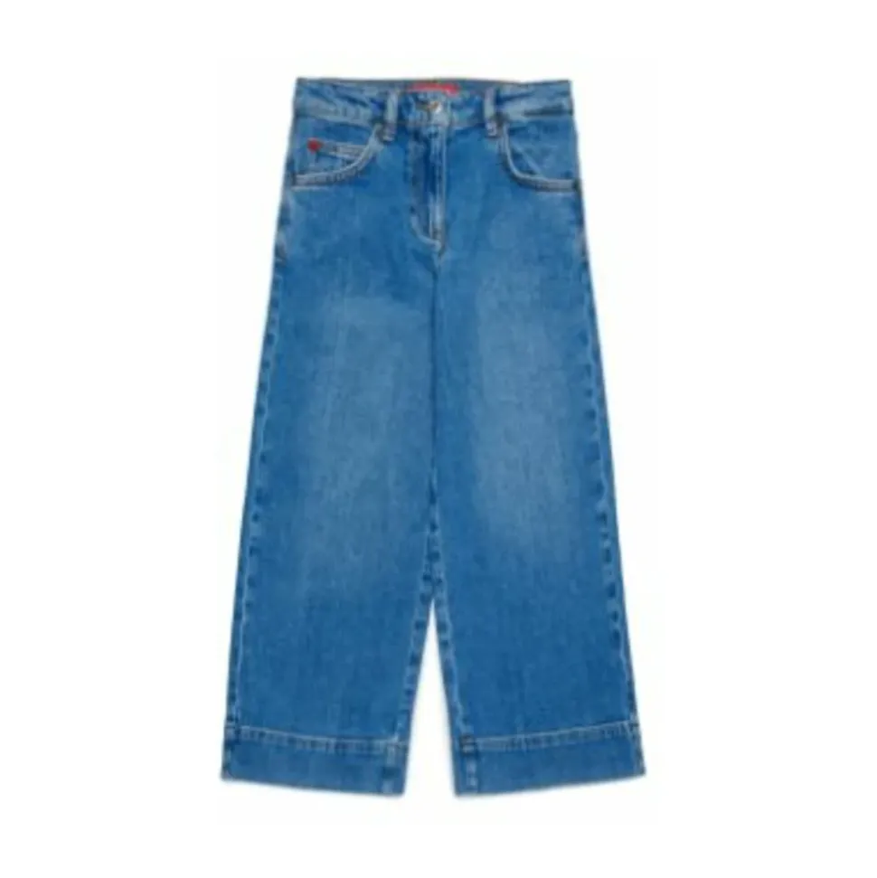 Barn Wide Cropped Blå Denim Jeans