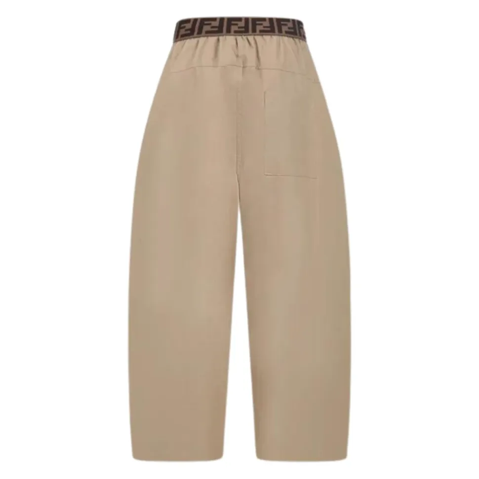 Beige Junior Bukser med Brun Strikk i Livet