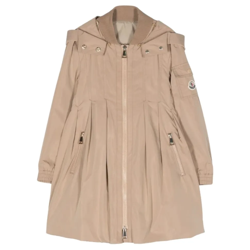 Beige Lang Twill Polyester Jakke