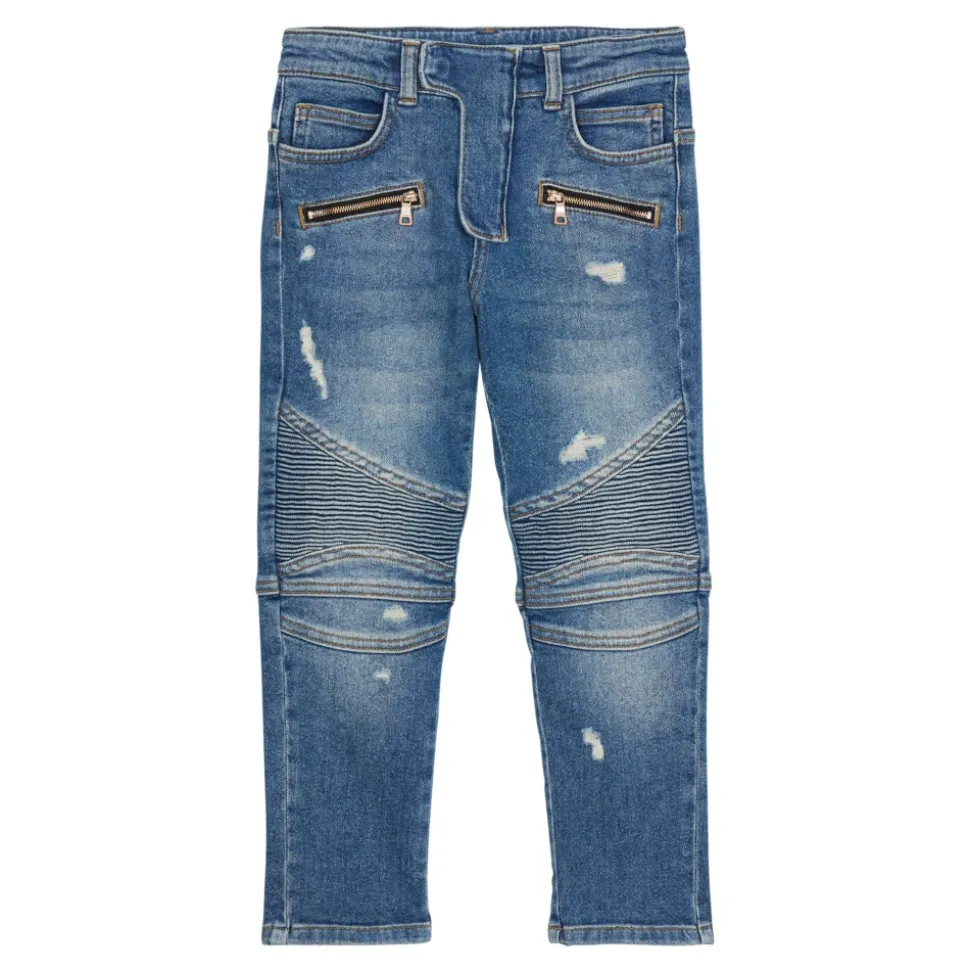 Blå denim biker jeans