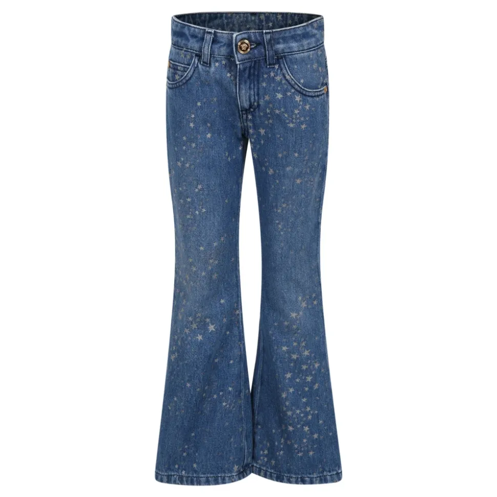 Blå Flare Jeans med Lurex Stjerner