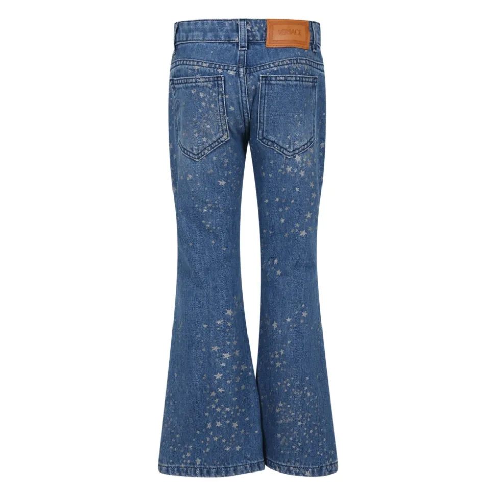 Blå Flare Jeans med Lurex Stjerner