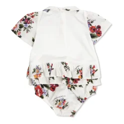 Blomsterbukett-trykt jersey- og poplin-romper