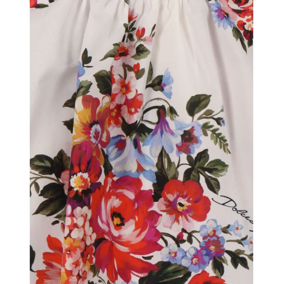 Blomsterbukett-trykt lett poplinkjole