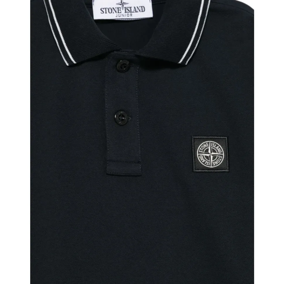 Blå Stone Island Poloskjorte med Stripete Kant