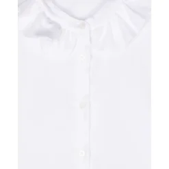 Bluse med rynket krage og logolapp