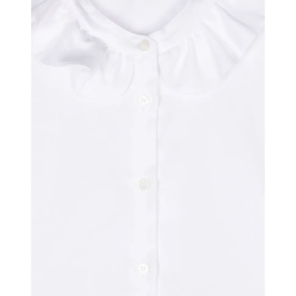 Bluse med rynket krage og logolapp