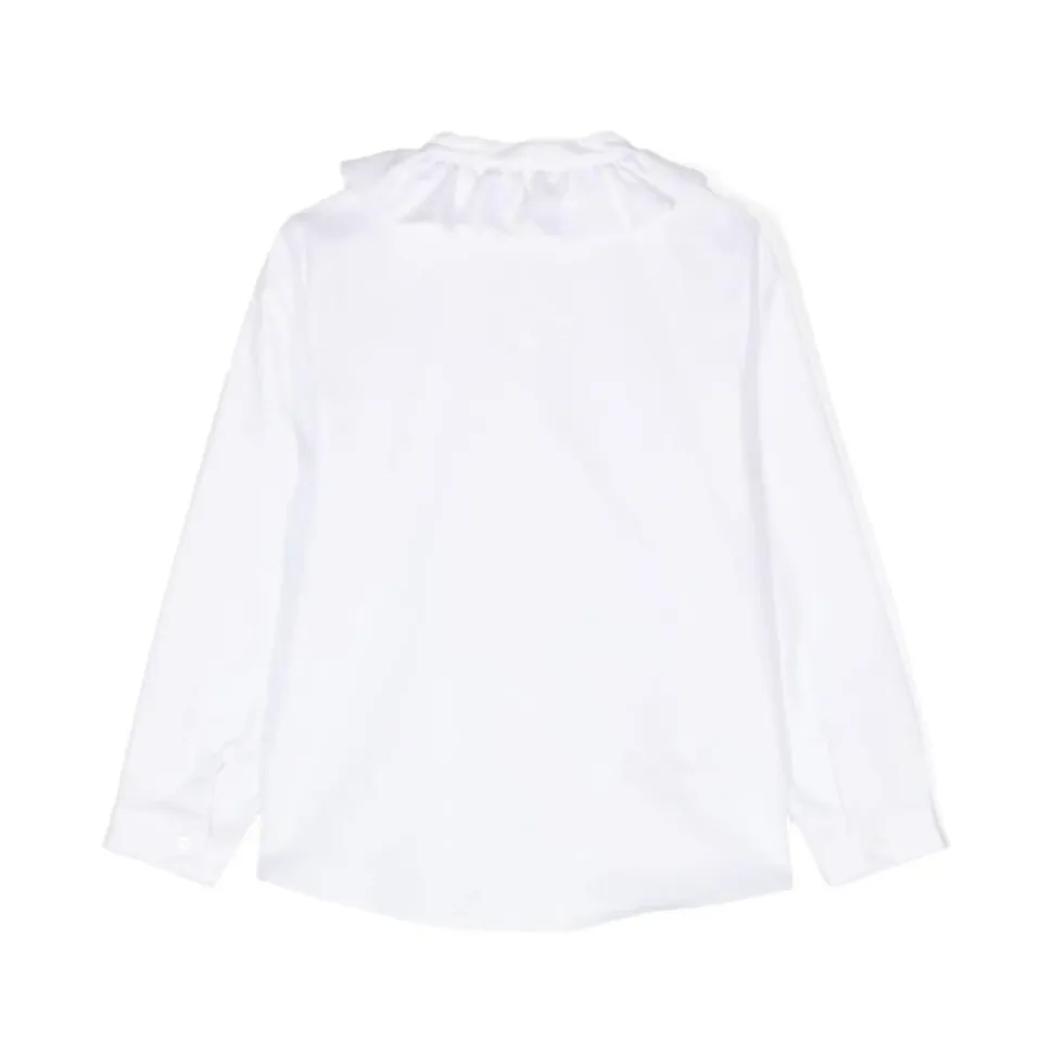 Bluse med rynket krage og logolapp