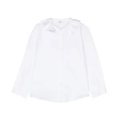 Bluse med rynket krage og logolapp