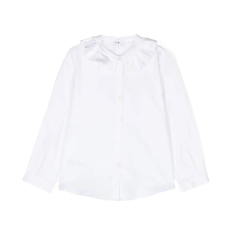Bluse med rynket krage og logolapp