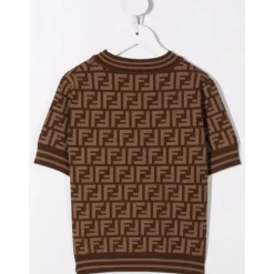 Brun Crewneck-topp med gresk nøkkelmønster