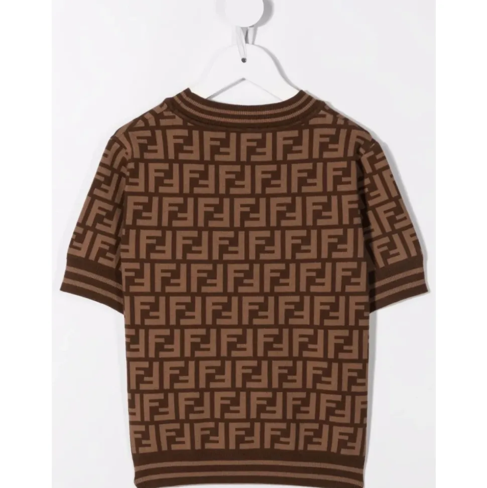 Brun Crewneck-topp med gresk nøkkelmønster