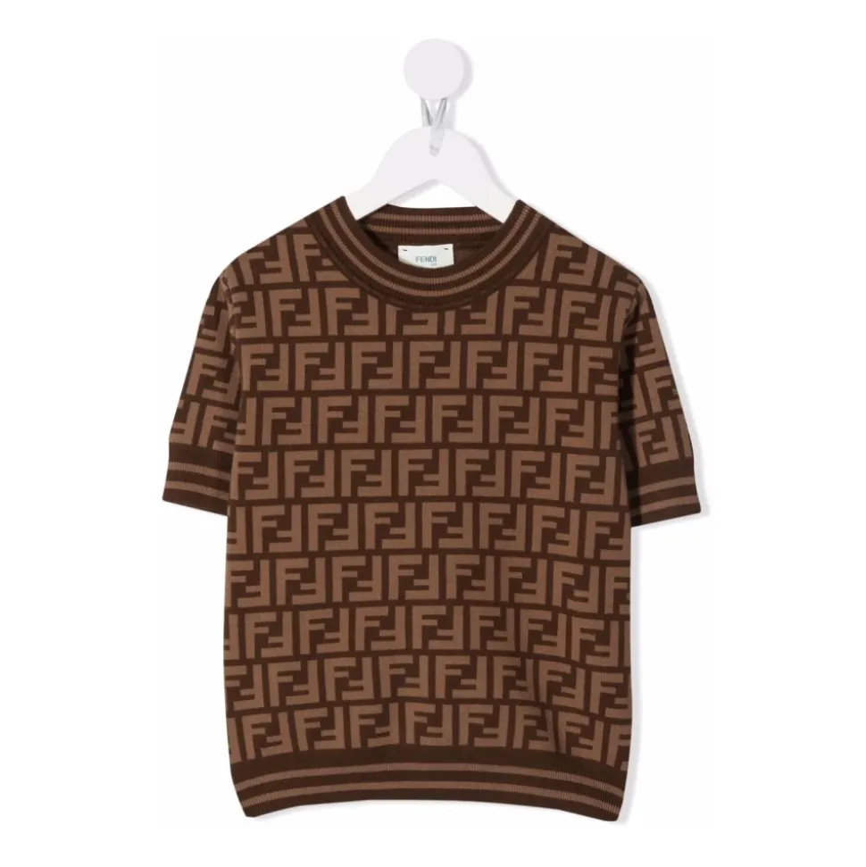 Brun Crewneck-topp med gresk nøkkelmønster