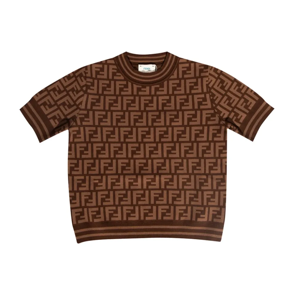 Brun Crewneck-topp med gresk nøkkelmønster