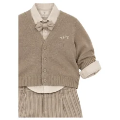Cardigan og shortssett i ullblanding med V-hals