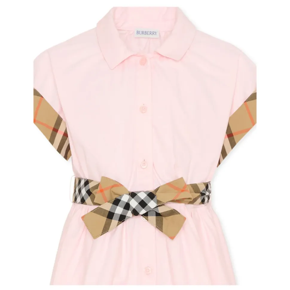 Check Trim Cotton Shirt Dress