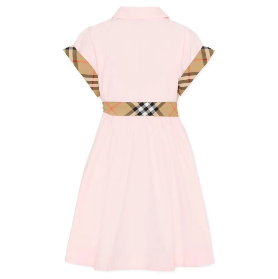 Check Trim Cotton Shirt Dress