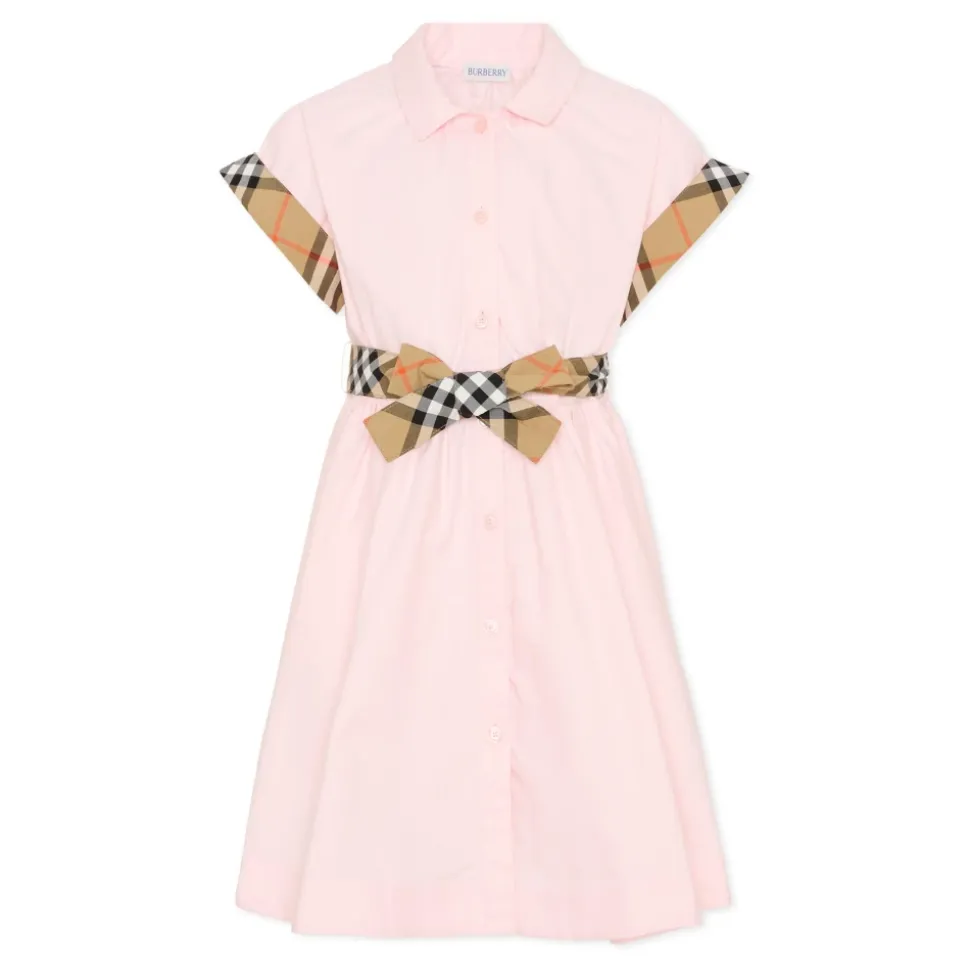 Check Trim Cotton Shirt Dress