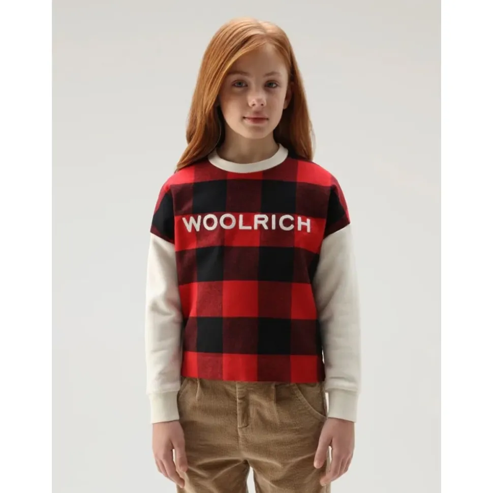 Crewneck-genser med rutete front og brodert logo