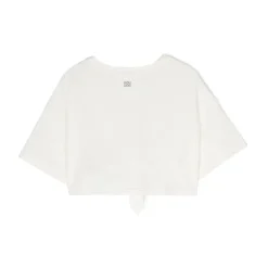 Cropped T-skjorte med frontstropper og logo trykk