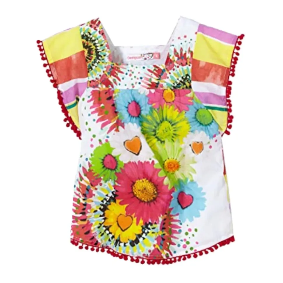 Fargerik Blomstrete Bluse med Volanger