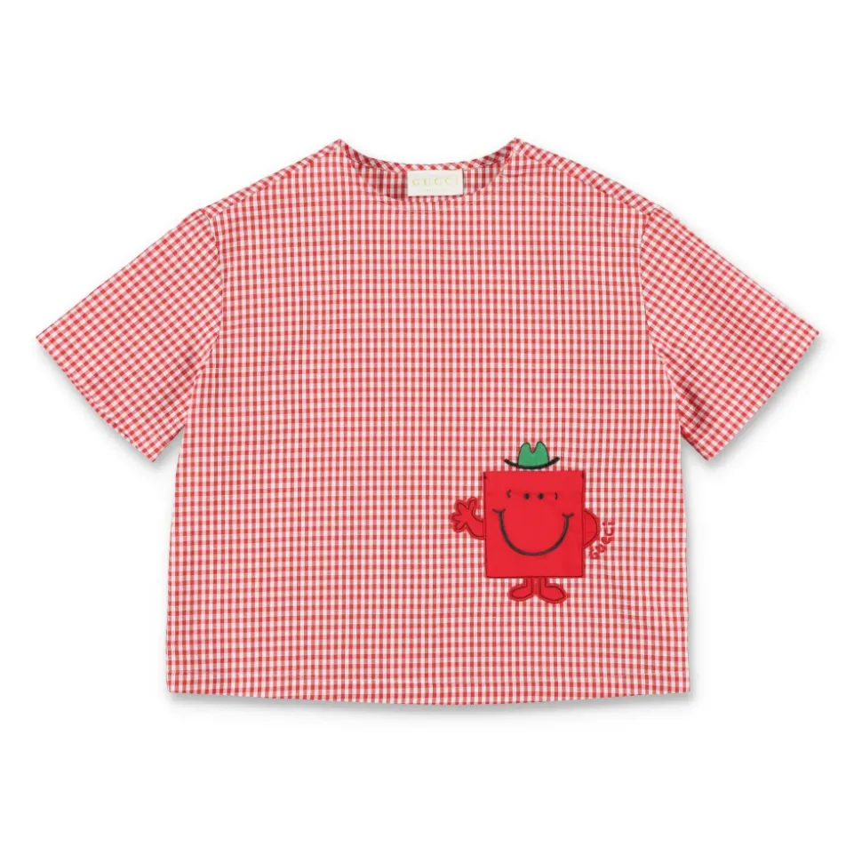 Gingham bomulls-T-skjorte