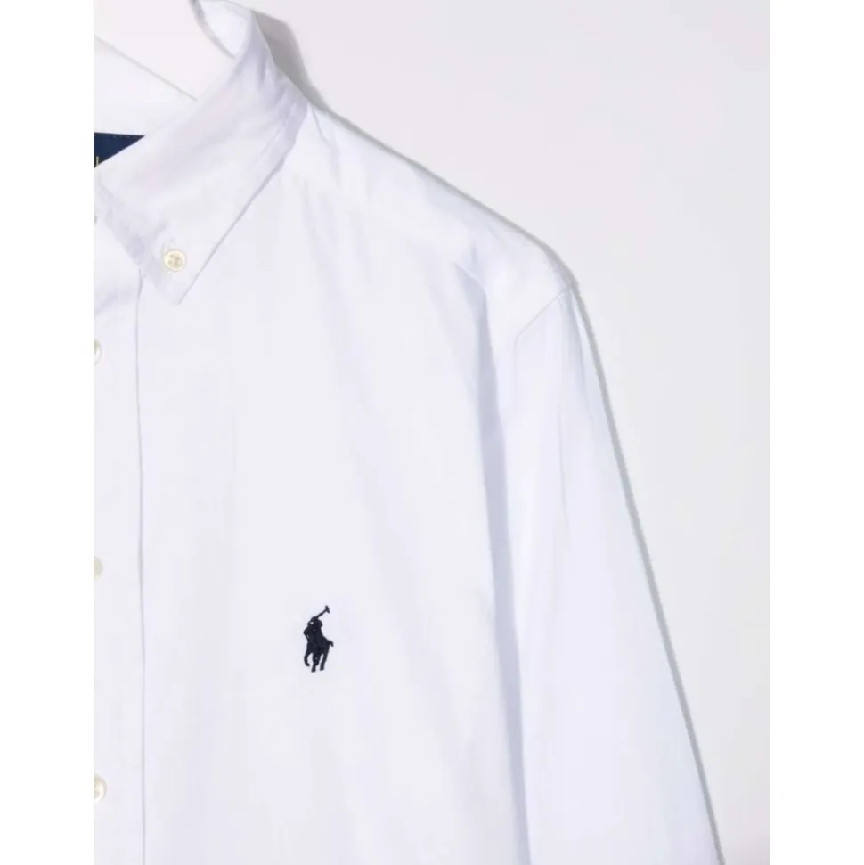 Hvit Button Down Skjorte med Logo