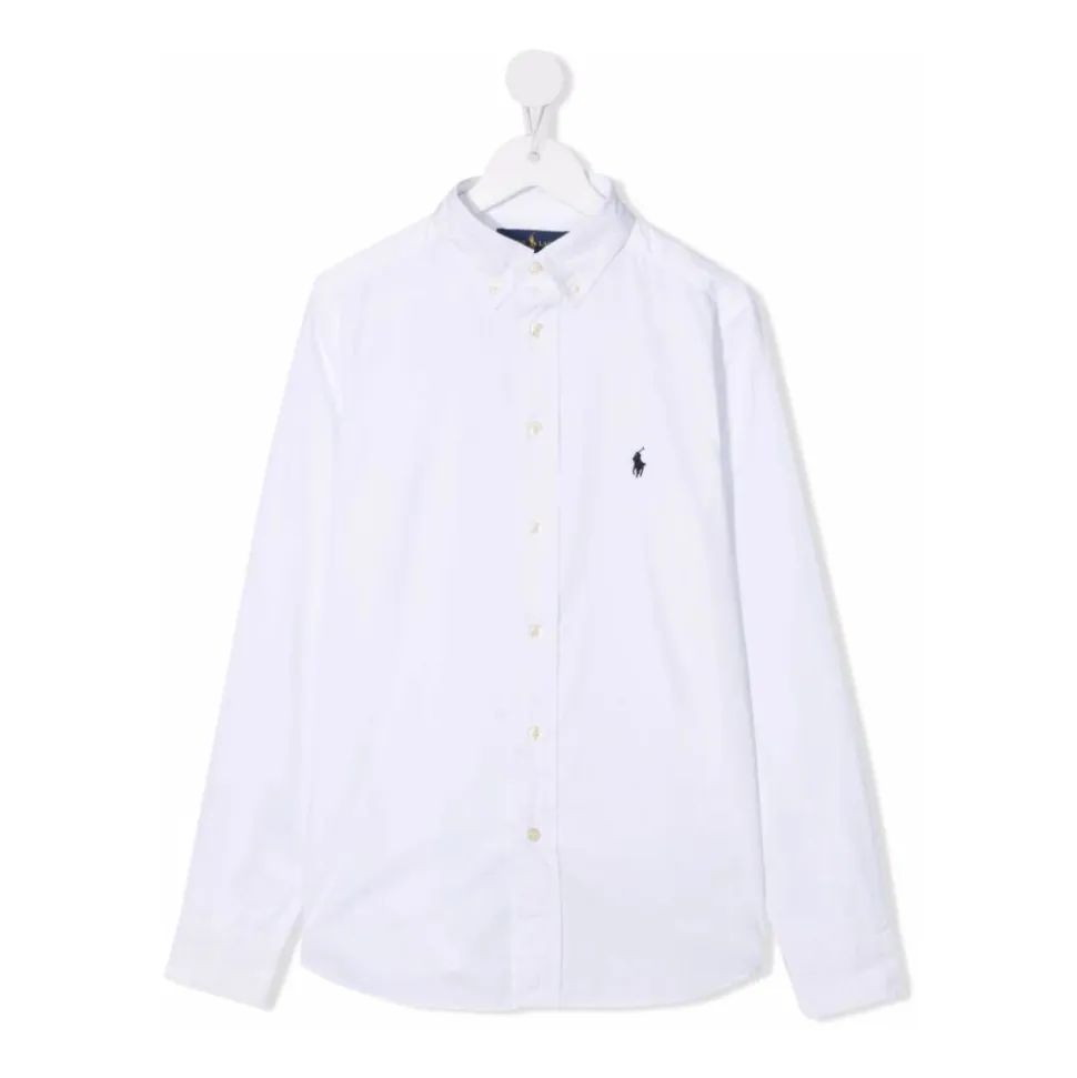 Hvit Button Down Skjorte med Logo