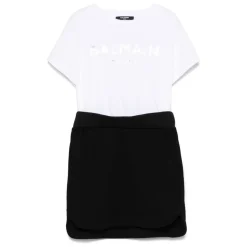 Hvit Crew Neck Kjole med Logo