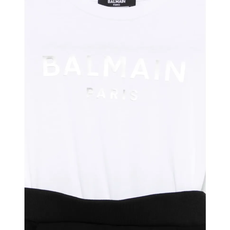 Hvit Crew Neck Kjole med Logo