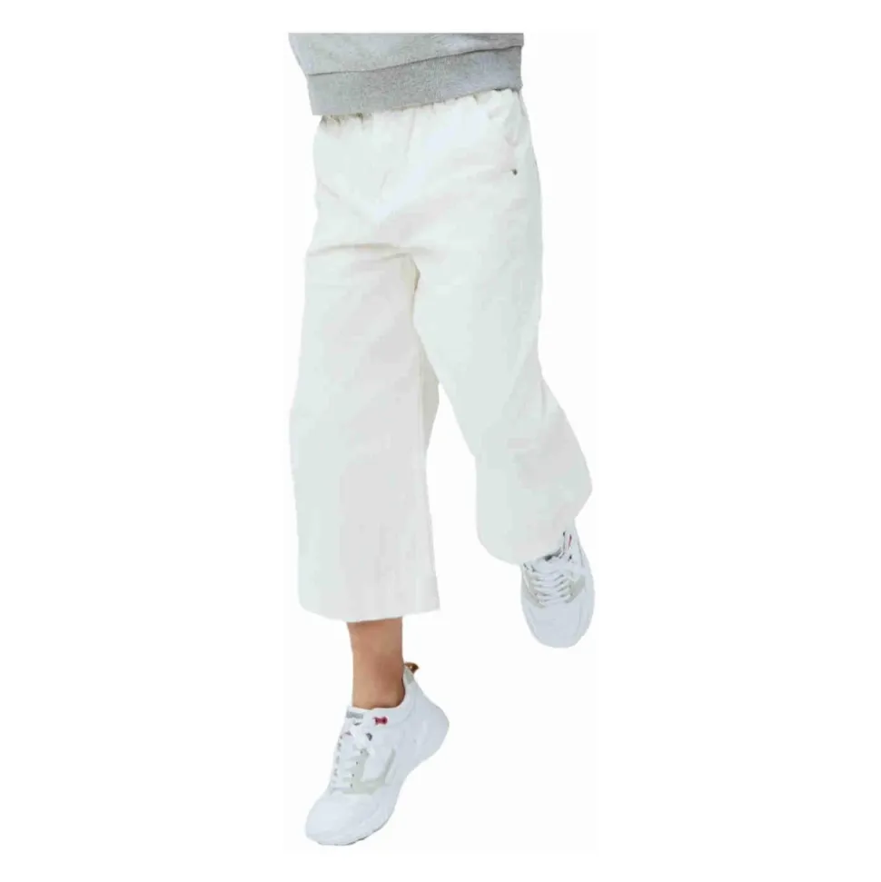Hvit Culotte Stil Bomulls Bukser