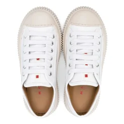 Hvite Skinn Sneakers Rund Tå Gummisåle