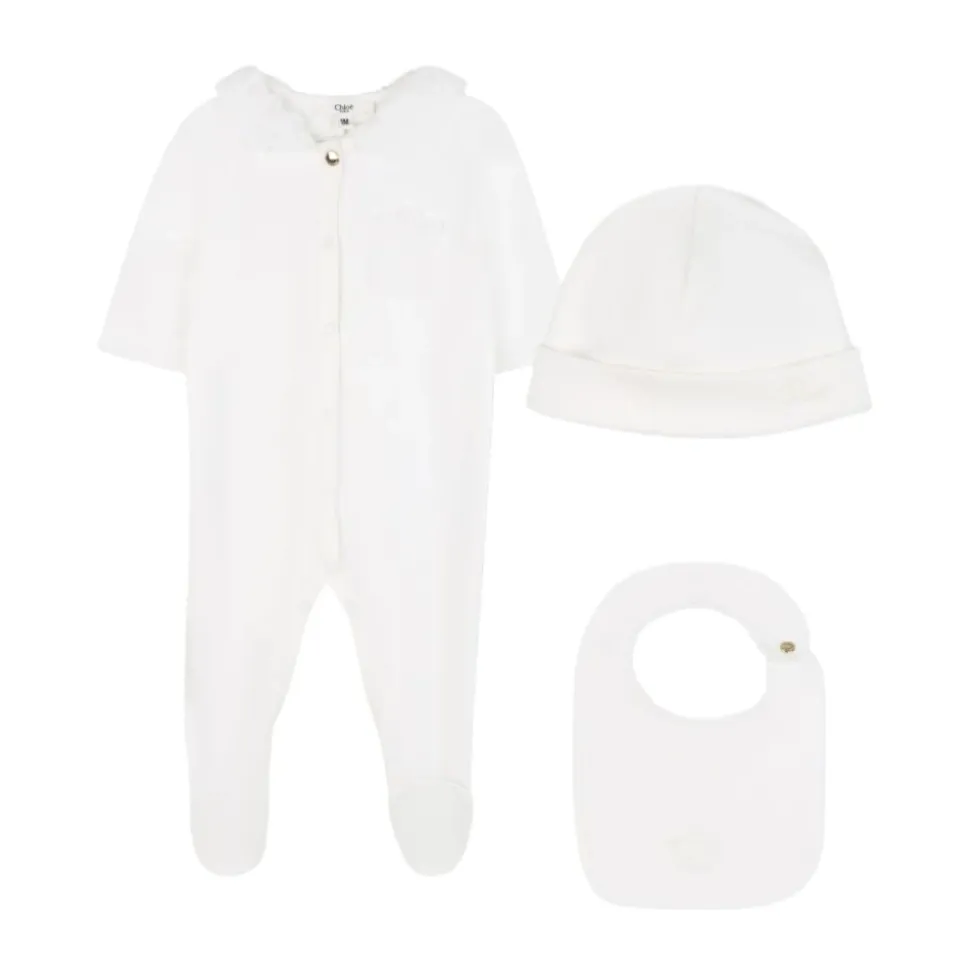 Hvit Pyjamas Sett med Smekker og Lue