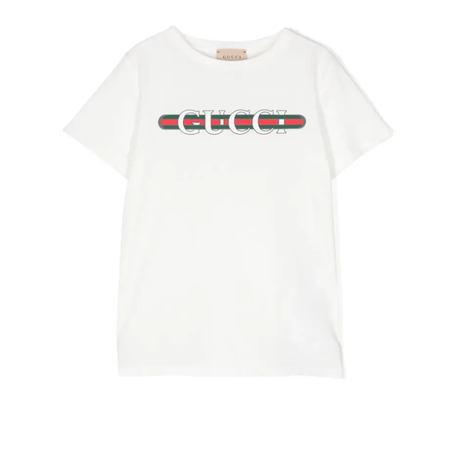 Hvit T-skjorte med logotrykk og web i jersey