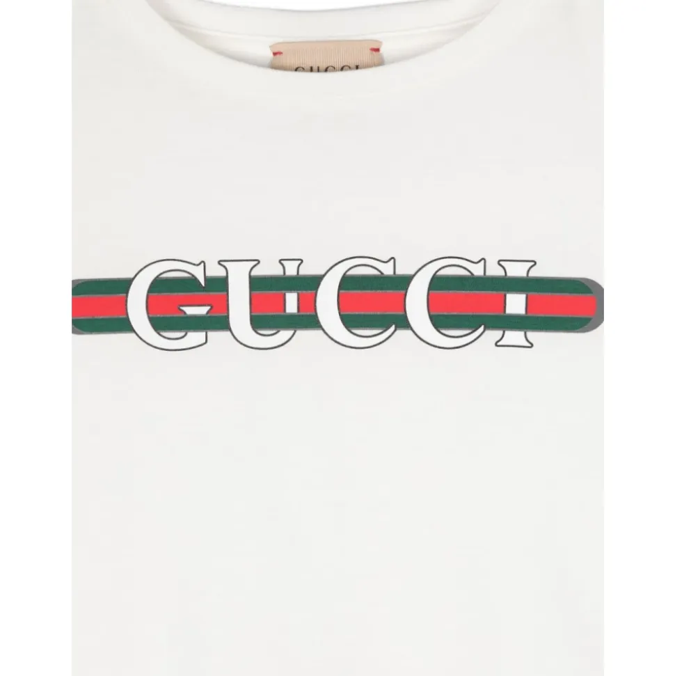 Hvit T-skjorte med logotrykk og web i jersey