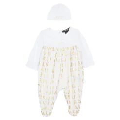 Jacquard Logo-Motif Romper & Beanie Sett