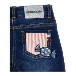 Jeans med Hello Kitty-applikasjon, frynsete