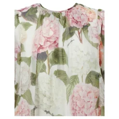 Kjole i chiffon med hortensiaprint