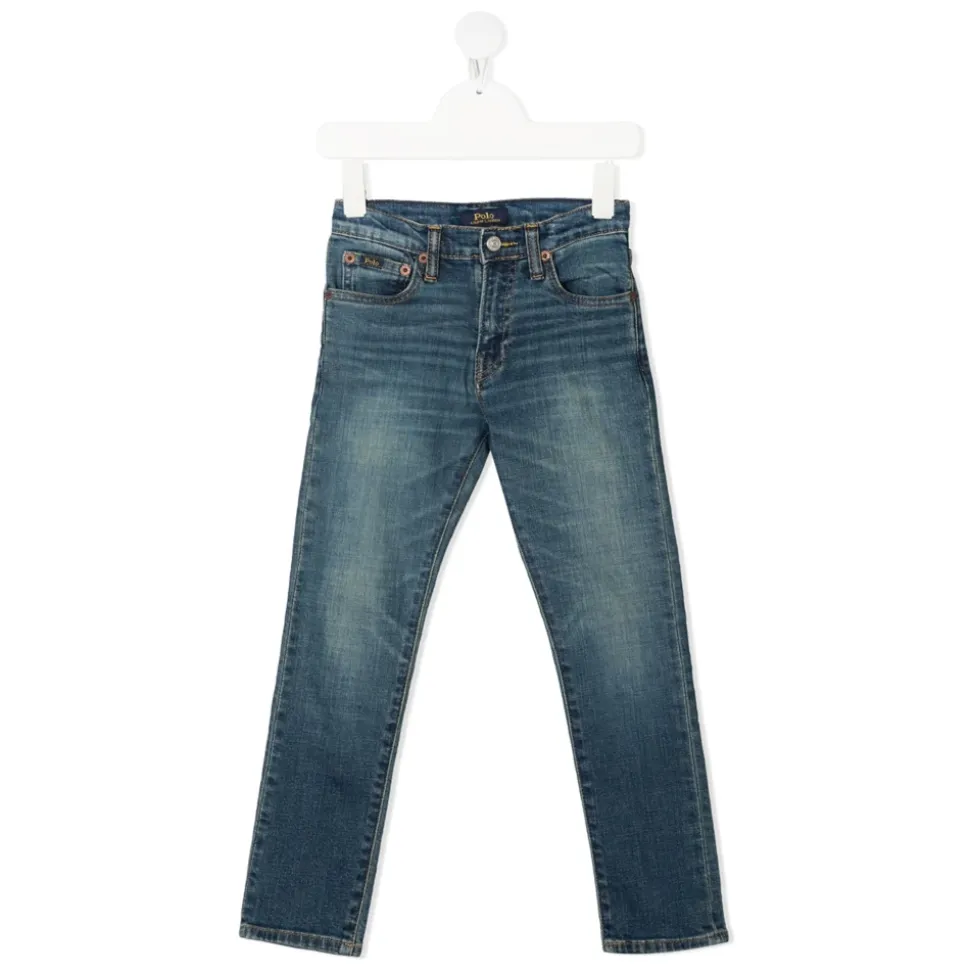 Klassiske Blå Bomullsjeans Rett Ben