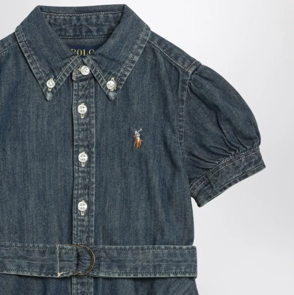 Kortermet twill denim skjortkjole med knapper