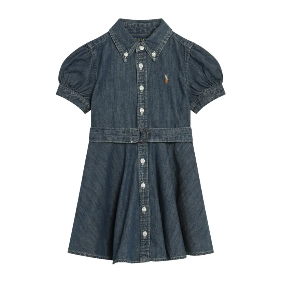 Kortermet twill denim skjortkjole med knapper