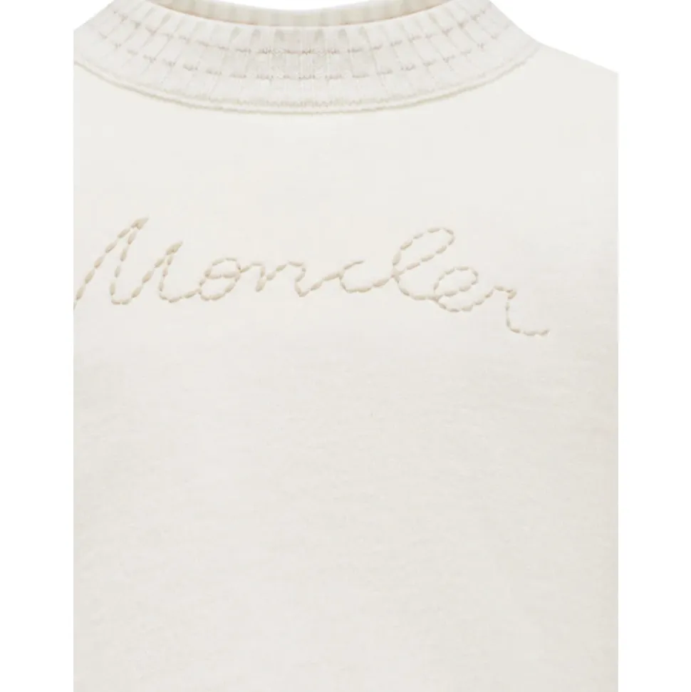 Kremet Cropped Genser med Ull Detaljer