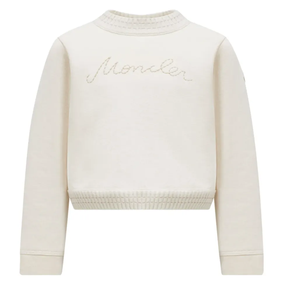 Kremet Cropped Genser med Ull Detaljer