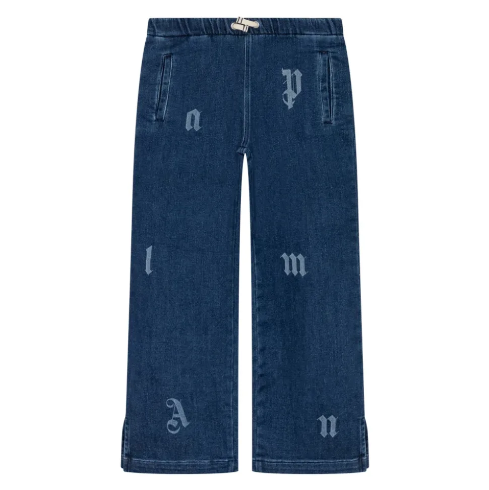 Letters Washed Wide-Leg Denim Pants