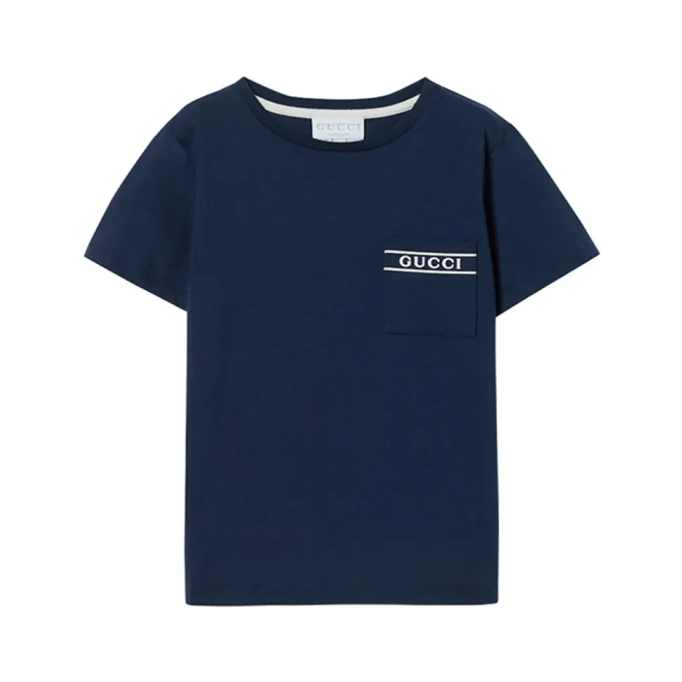 Logo-brodert T-skjorte i bomullsjersey med lomme